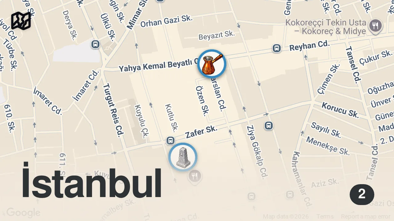 Map of 2 spots from SADECE 3 SAAT DÖNER BUNUNAN SÜRMENE DÖNER SELAMİ USTA!