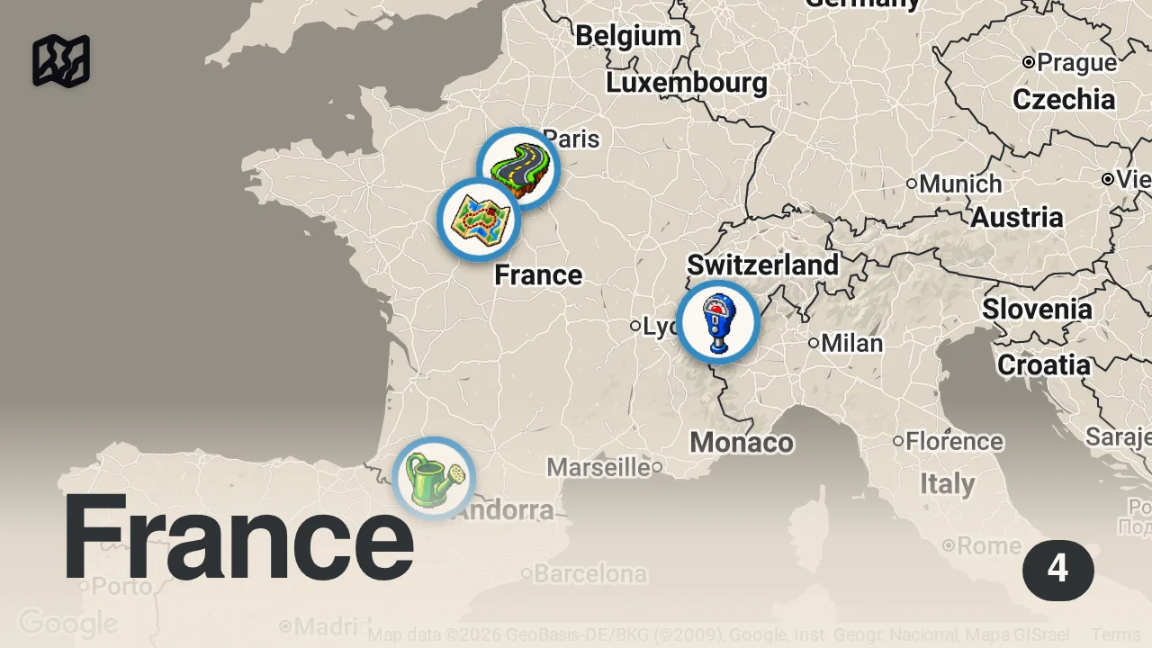Map of 4 spots from 20 Must-See Places to Visit in France (Our Bucket List)