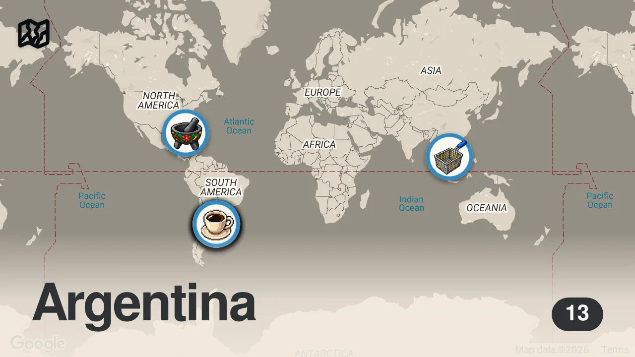 Map of 13 spots from Must Try Before You Die!! Argentina's TOP 20 Street Foods!!
