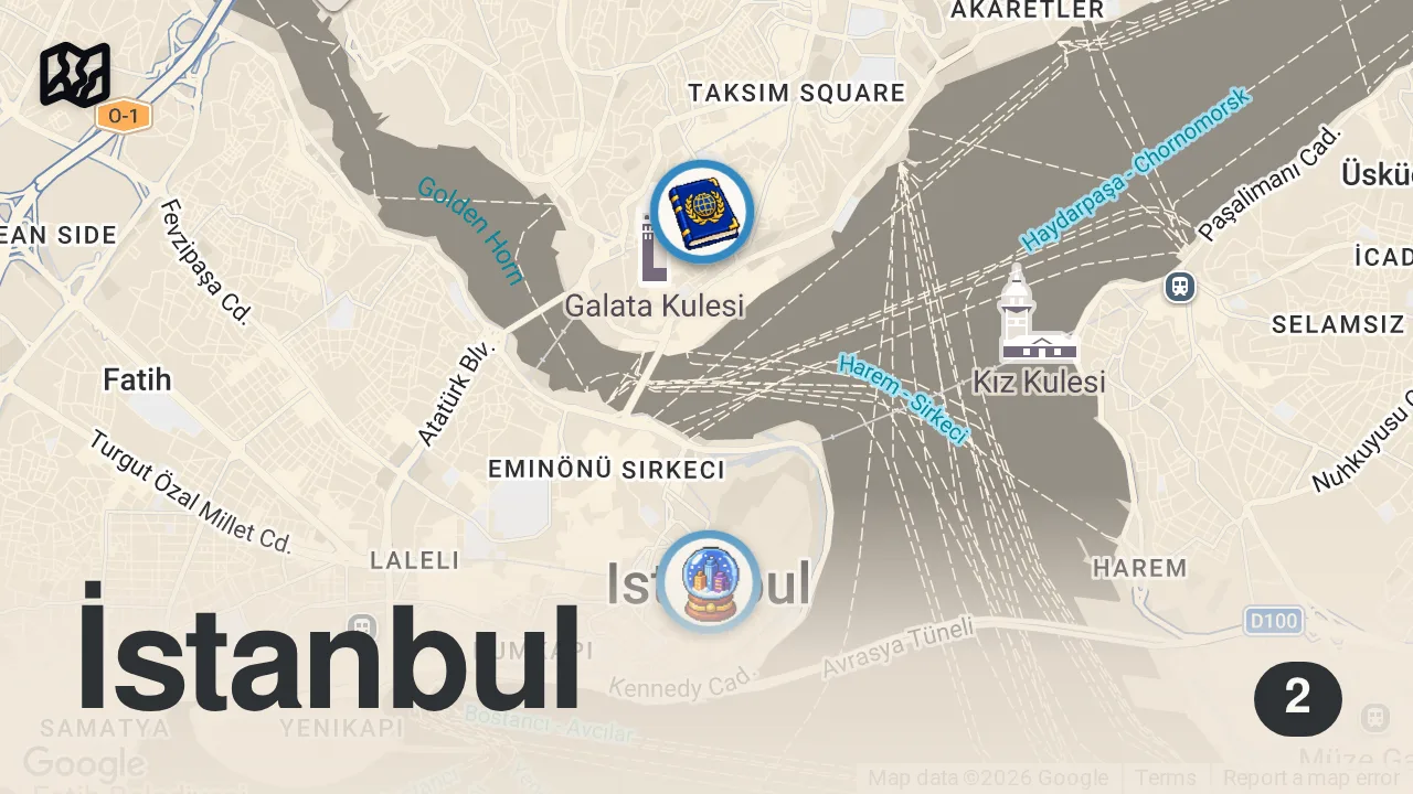 Map of 2 spots from İSTANBUL'DA İTALYA SOKAK YEMEĞİ DENEDİK | sokak lezzetleri