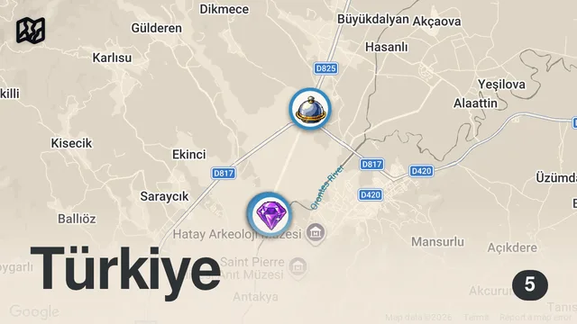 Map of HATAY LEZZETLERİ: Humus, künefe, biberli ekmek, tepsi kebabı, döner ve daha fazlası - Oğuz Yenihayat