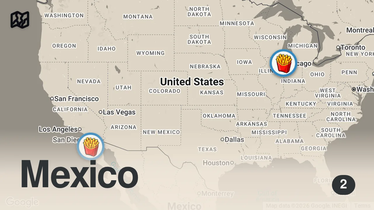 Map of 2 spots from US vs Mexico McDonald's | Food Wars | Insider Food