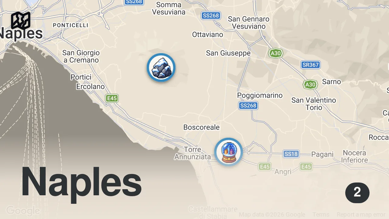 Map of 2 spots from Tom Hiddleston's Trip to Pompeii #PomeiiOutOfTime
