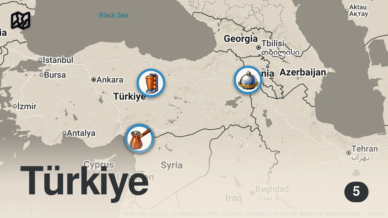 Map of 5 spots from İSKENDERUN SANAYİ LEZZETLERİ!!! 1 GÜNDE DÜNYALARI YEDİK!!!