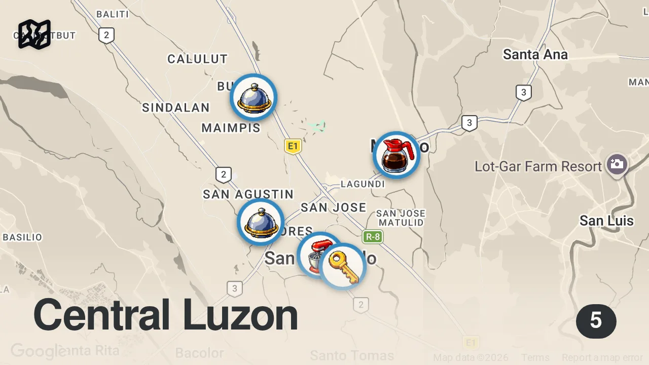 Map of 5 spots from The Philippines Most EXTREME Food in Pampanga!! π΅π