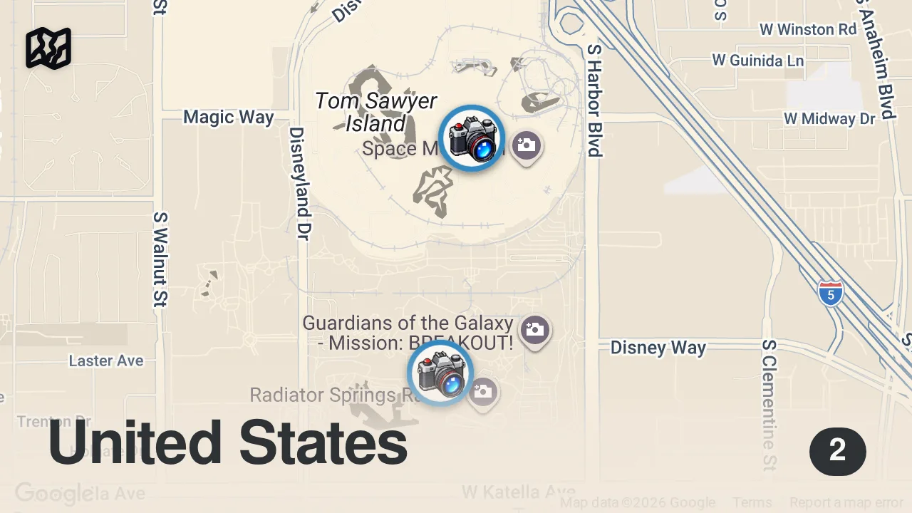 Map of 2 spots from Finding The Best Sweet Treat At Disneyland Resort | Food Tours | Insider Food