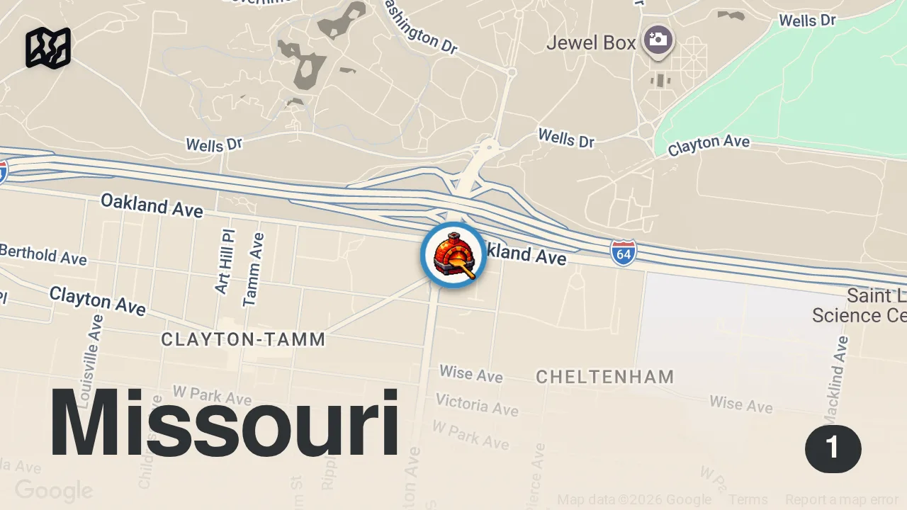 Map of 1 spot from Finding EVERY Style of Pizza: STL Style Pizza