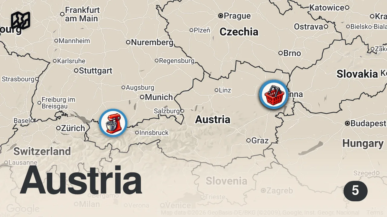 Map of 5 spots from VIENNA Christmas Markets | Austrian Street Food, Sausages & Mulled Wine