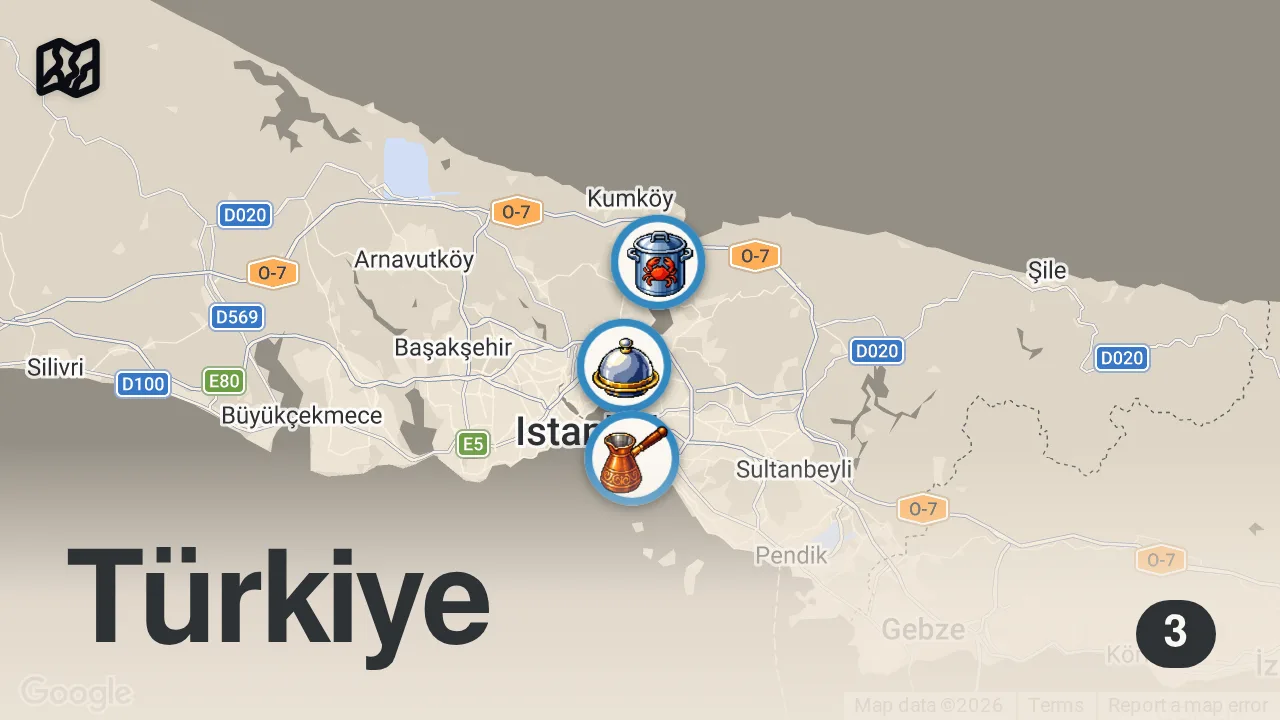 Map of 3 spots from İSTANBUL’UN ALANINDA EN İYİLERİNİ KEŞFETTİK | 3 RESTORAN 3 KONSEPT