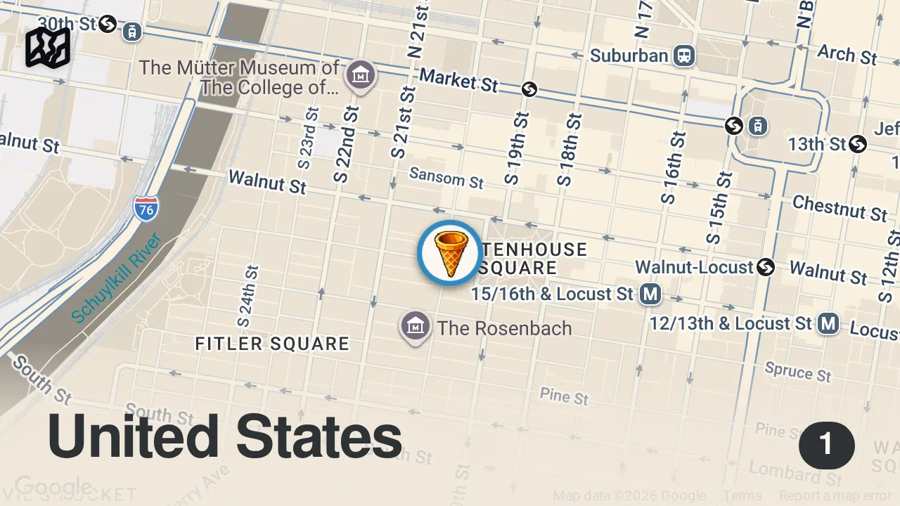 Map of 1 spot from Trying what many people say is the BEST ice cream in Philly! ๐ฆ๐จ๐ @1900icecream