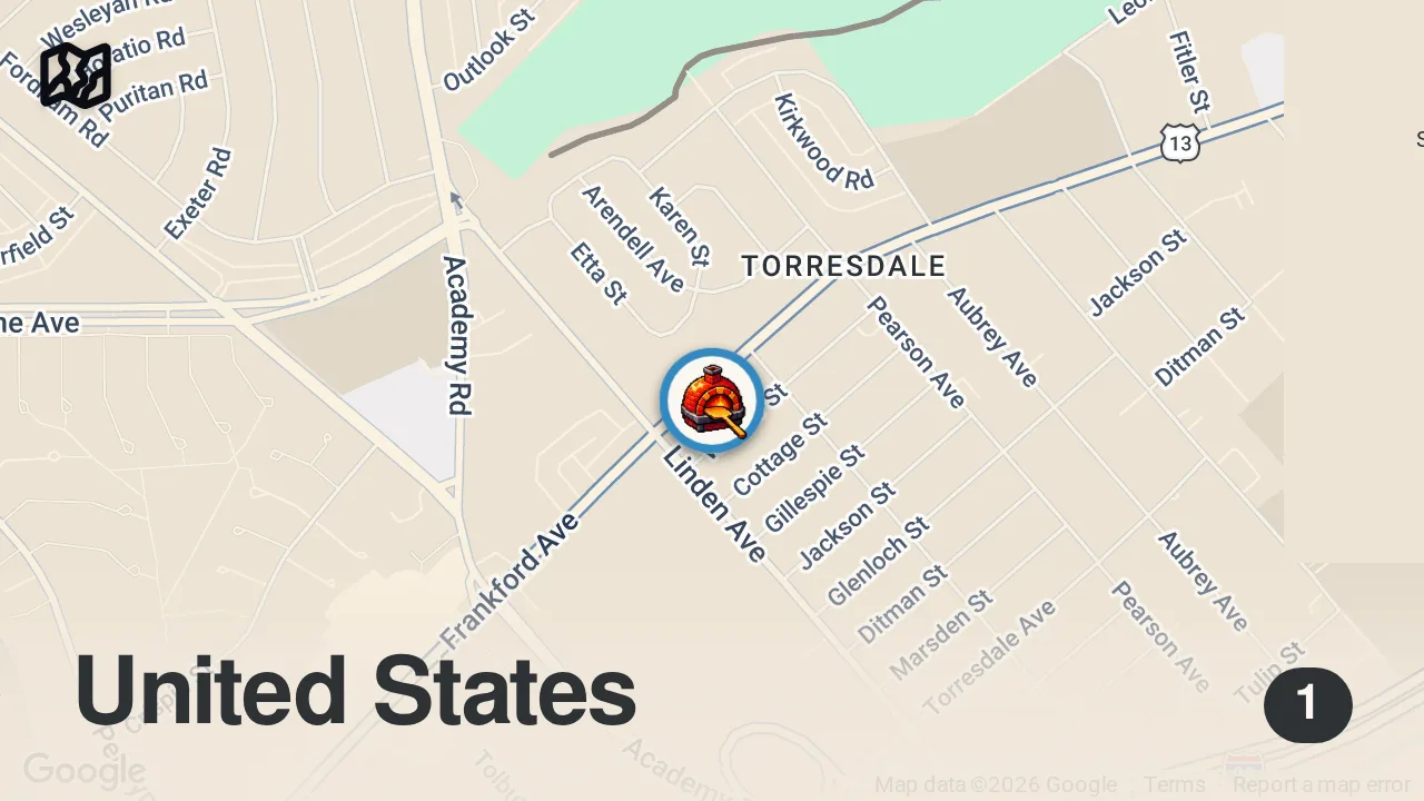 Map of 1 spot from Trying what people say is the BEST hidden gem pizza spot in Philly! ๐ฅ๐ @pronto.pizza.pa