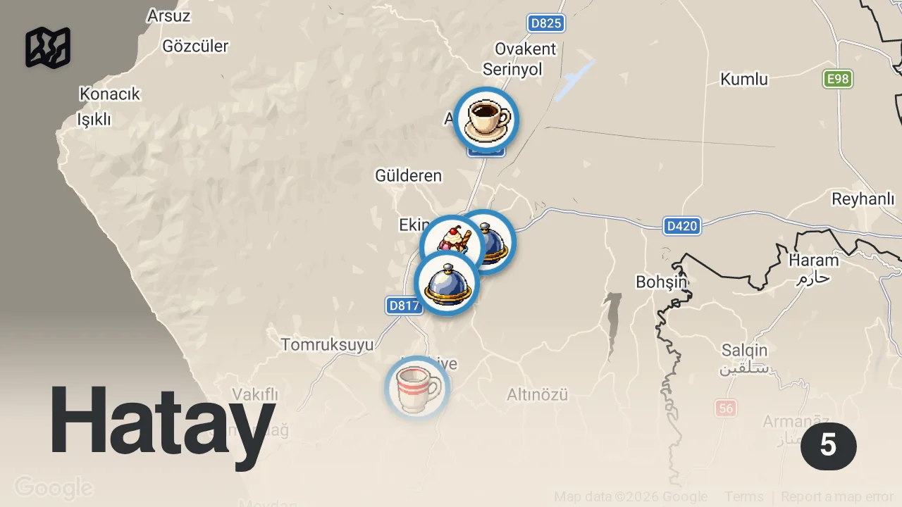 Map of 5 spots from ANTAKYA'DA NE YENİR?