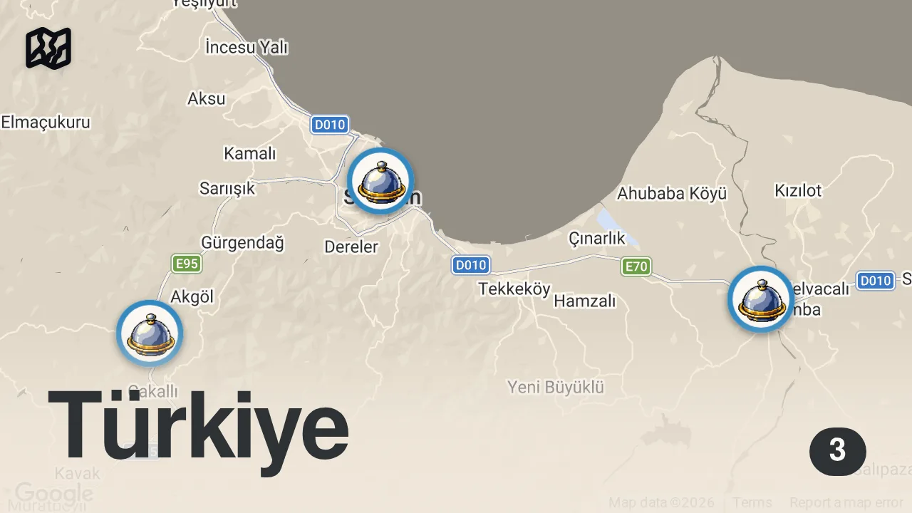 Map of 3 spots from ABARTTIĞINIZ KADAR VARMIŞ! | SAMSUN VLOG