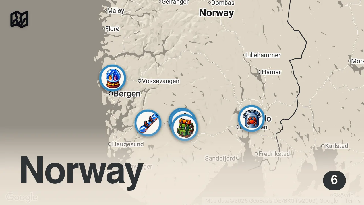Map of 6 spots from NORGES SKJULTE PERLER!!! (Ep1. Rauland)