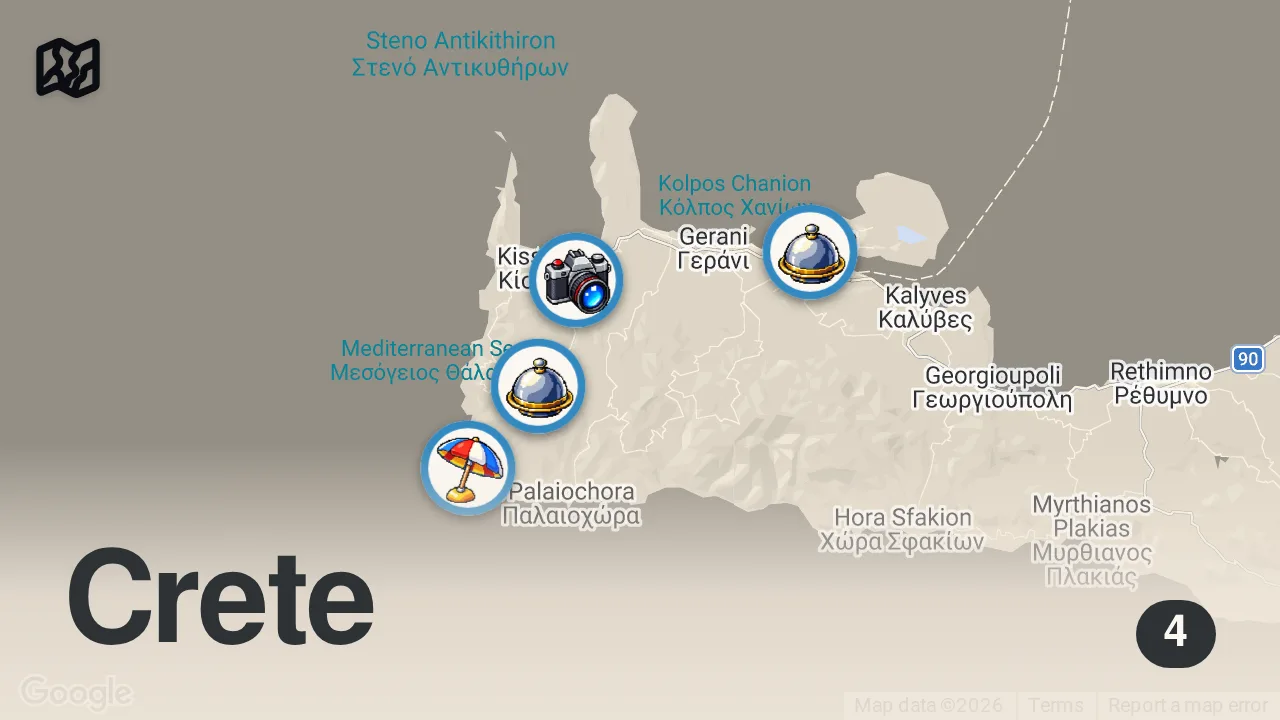 Map of 4 spots from Everything I ate in Crete, Greece! 🇬🇷