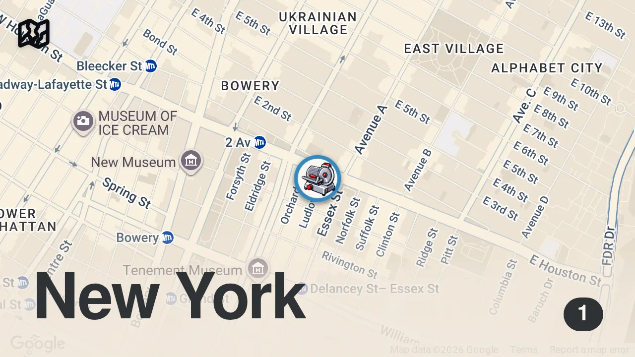 Map of 1 spot from How Katz's Deli Serves 70,000 Pounds Of Meat A Week | Full Service