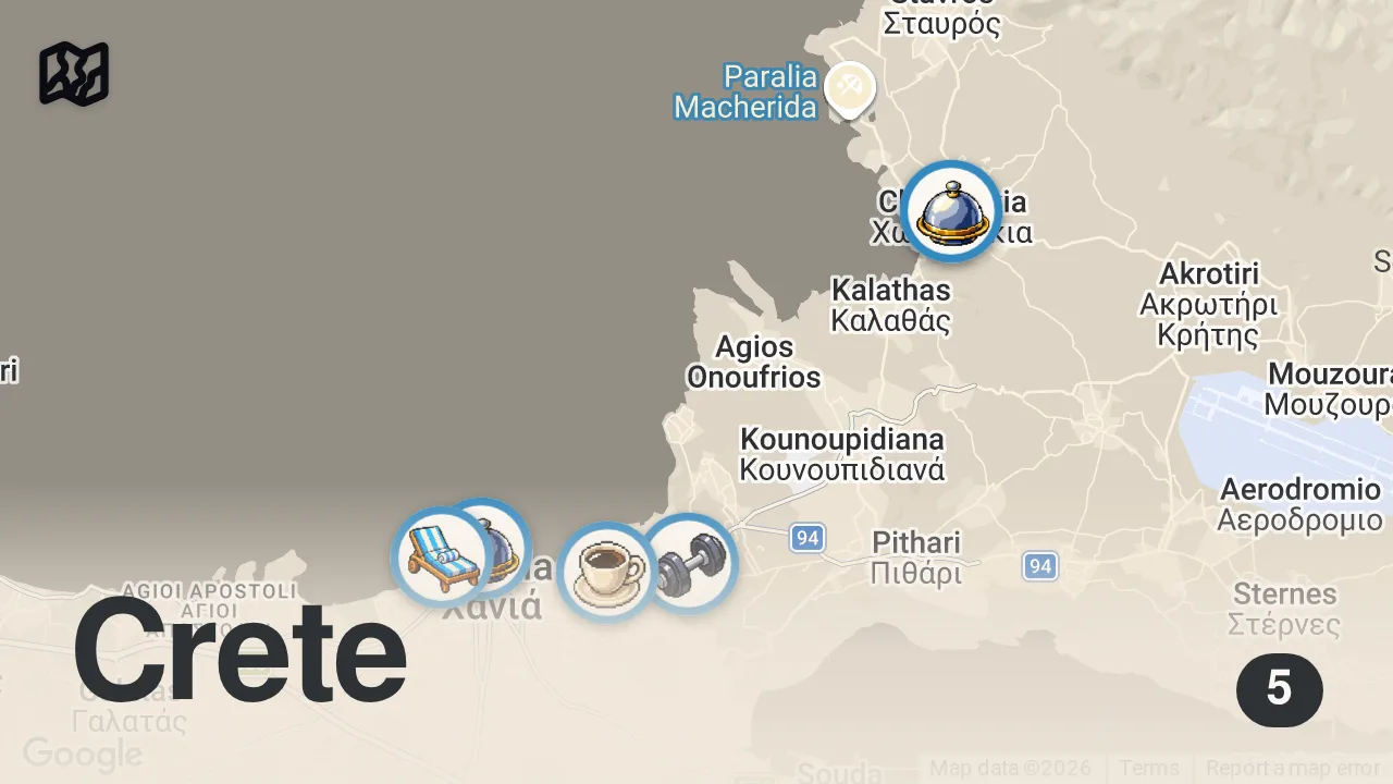 Map of 5 spots from This Trip Made Me Rethink Kids & My Future (Crete Family Vlog)