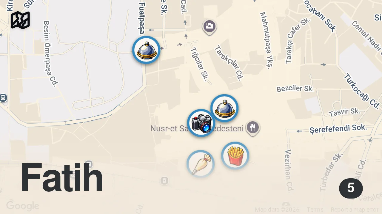 Map of 5 spots from KAPALIÇARŞI’DA NE YENİR?