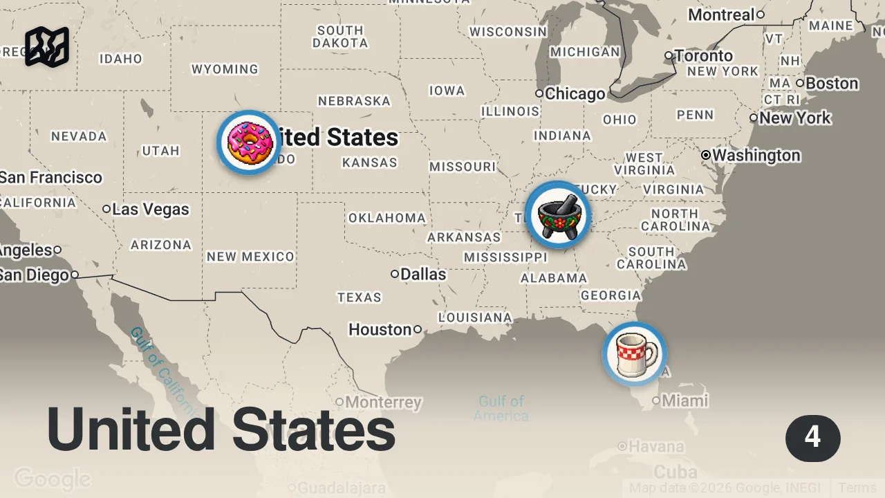 Map of 4 spots from Eating at Fast Food Restaurants I've Never Heard of...