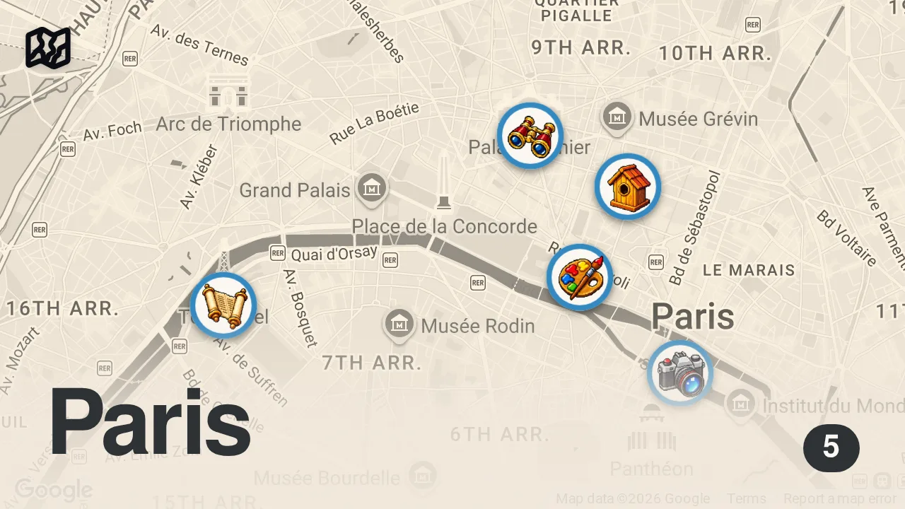 Map of 5 spots from 1000 EURO YEMEKLERE HARCARSIN | PARİS SOKAK LEZZETLERİ