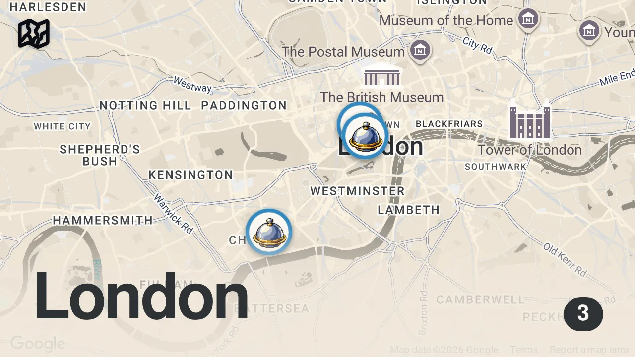 Map of 3 spots from Finding The Best Sunday Roast In London | Food Tours | Insider Food