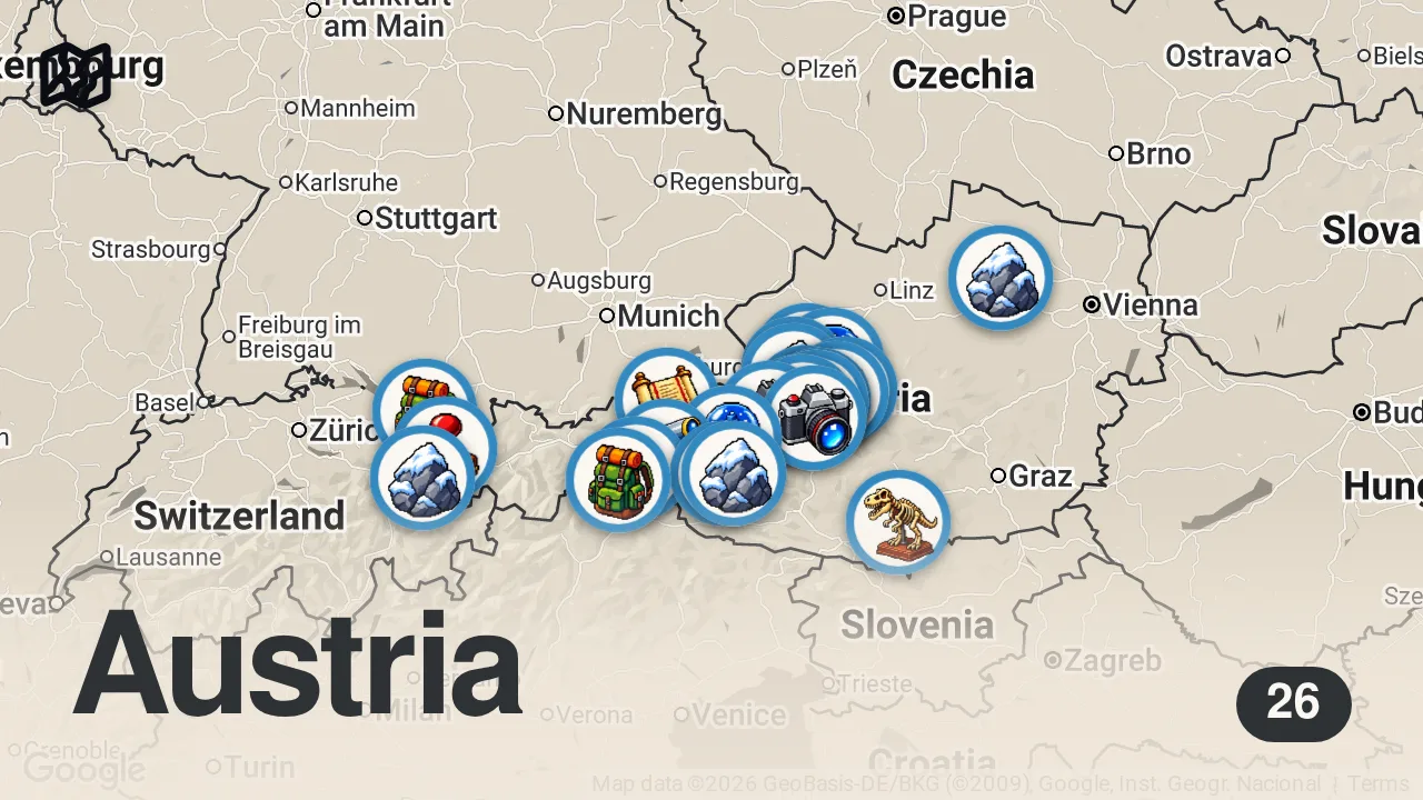 Map of 26 spots from Top 25 Places To Visit in Austria - Travel Guide