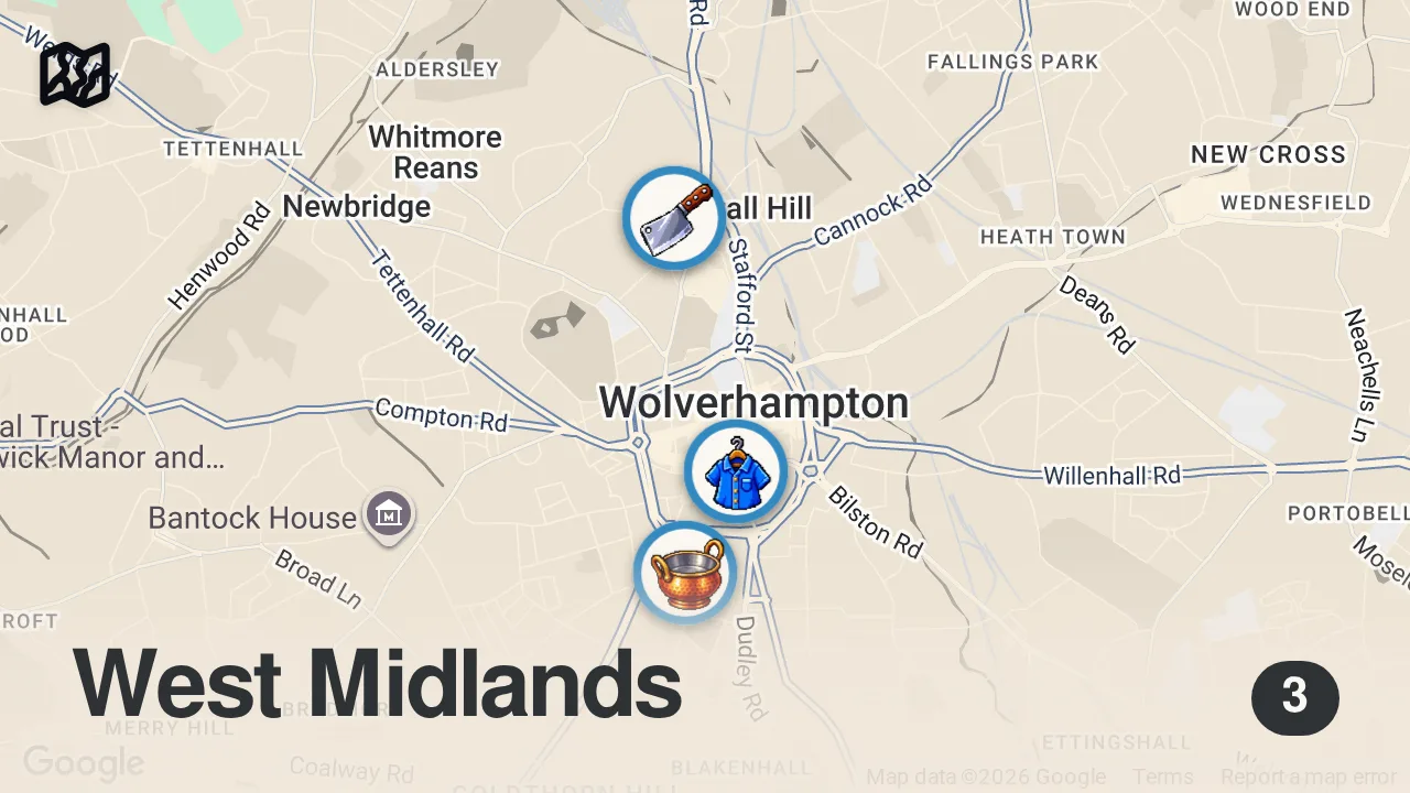 Map of 3 spots from Wolverhampton's food BLEW ME AWAY 🤯