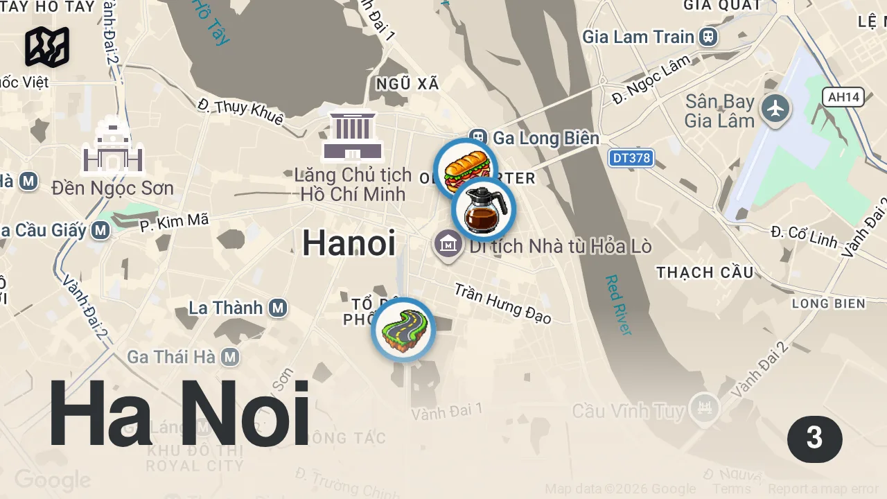 Map of 3 spots from VIETNAM ertser Eindruck - HANOI damit haben wir nicht gerechnet backpacking Südostasien 4K Weltreise