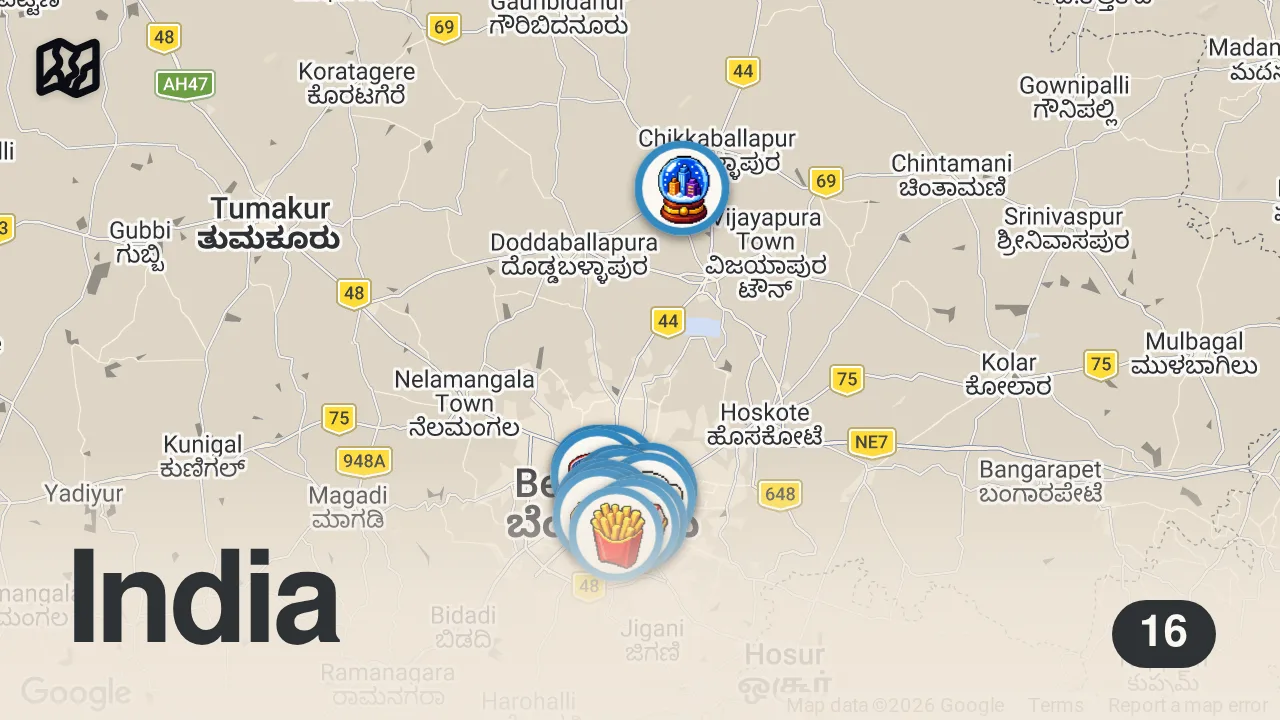 Map of 16 spots from LEGENDS of BENGALURU - Best Food, Heritage Restaurants, Tourist Places & Shopping *25 things to do*