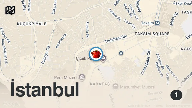 Map of Beyoğlu Balık Pazarı'nda başlangıçları ve pizzalarıyla öne çıkan iyi bir İtalyan restoranı.