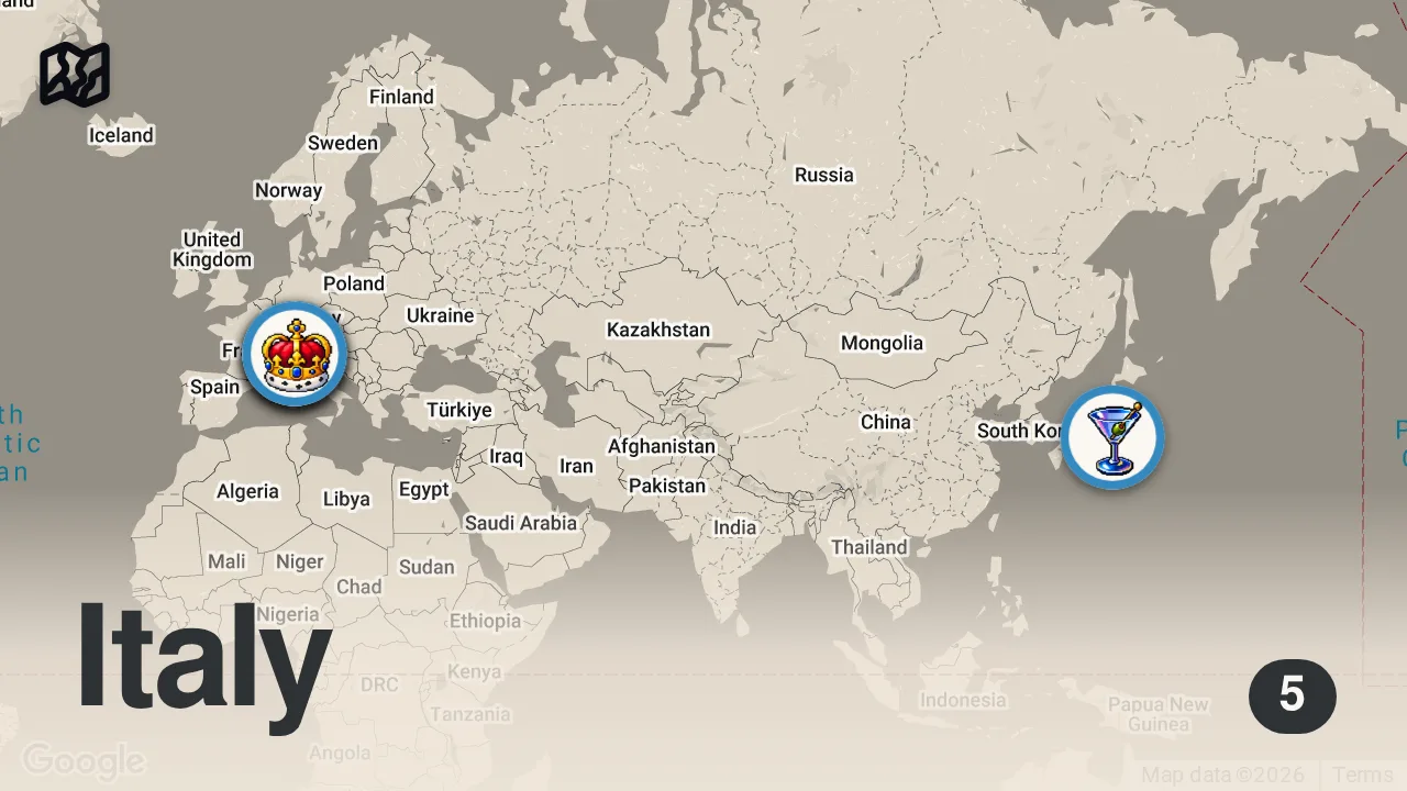 Map of 5 spots from 15 Hours on Japan's LONGEST flight in Business Class! | Tokyo🇯🇵 - Milan🇮🇹