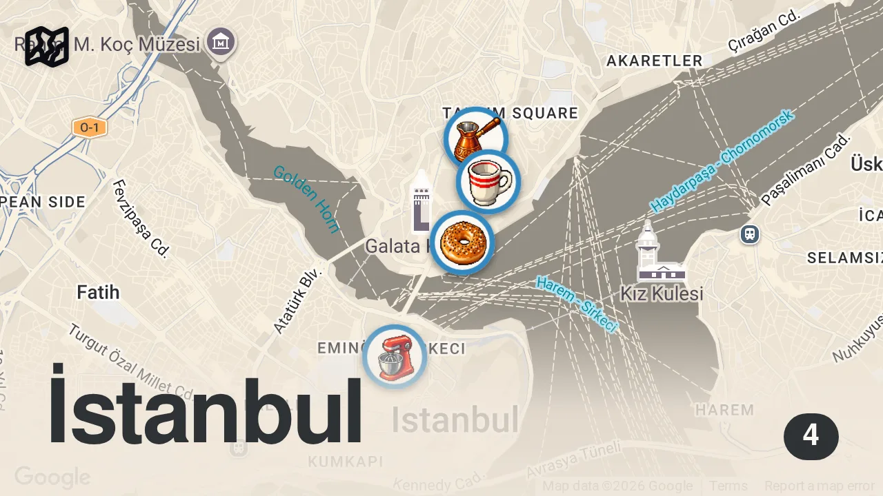 Map of 4 spots from Turkish Breakfast in ISTANBUL: Where, What & Price