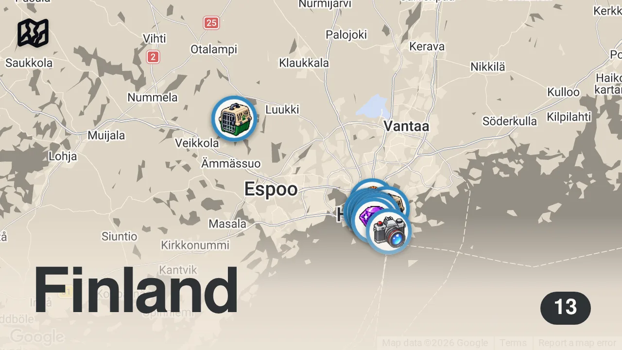 Map of 13 spots from 10 BEST Things To Do In Helsinki | Helsinki Travel Guide