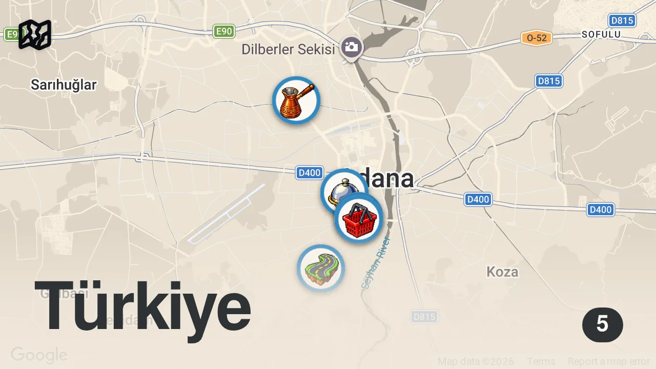 Map of 5 spots from FİYATLARINA ŞOK OLACAĞINIZ KİLOLUK SERVİS YAPAN MEKANLAR!