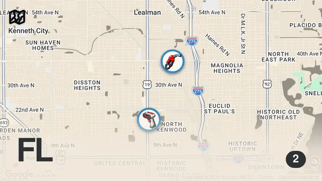 Map of Eating Gas Station Restaurants For 24 Hours... (Tampa / St Pete)