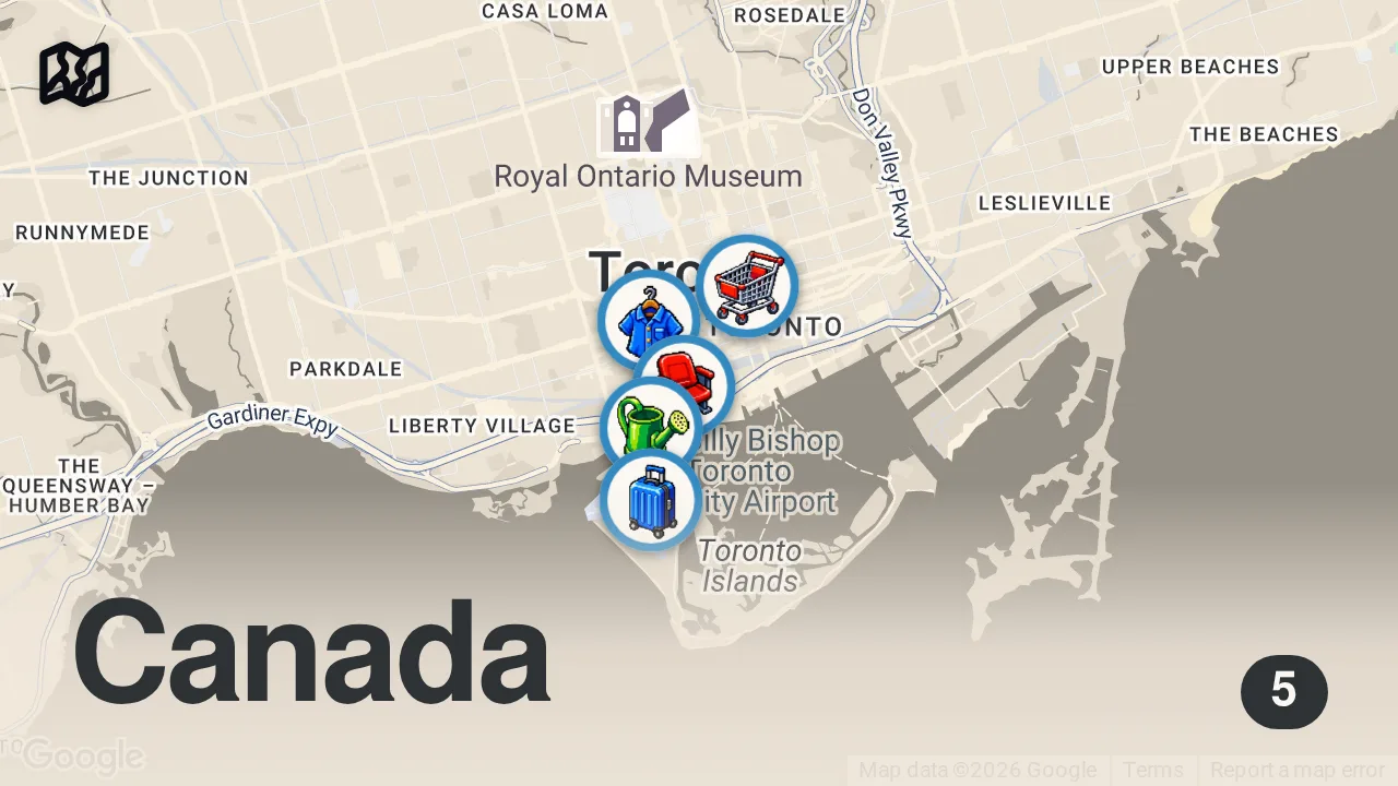 Map of 5 spots from solo diaries vlog! trying new recipes, home decor shopping & self care