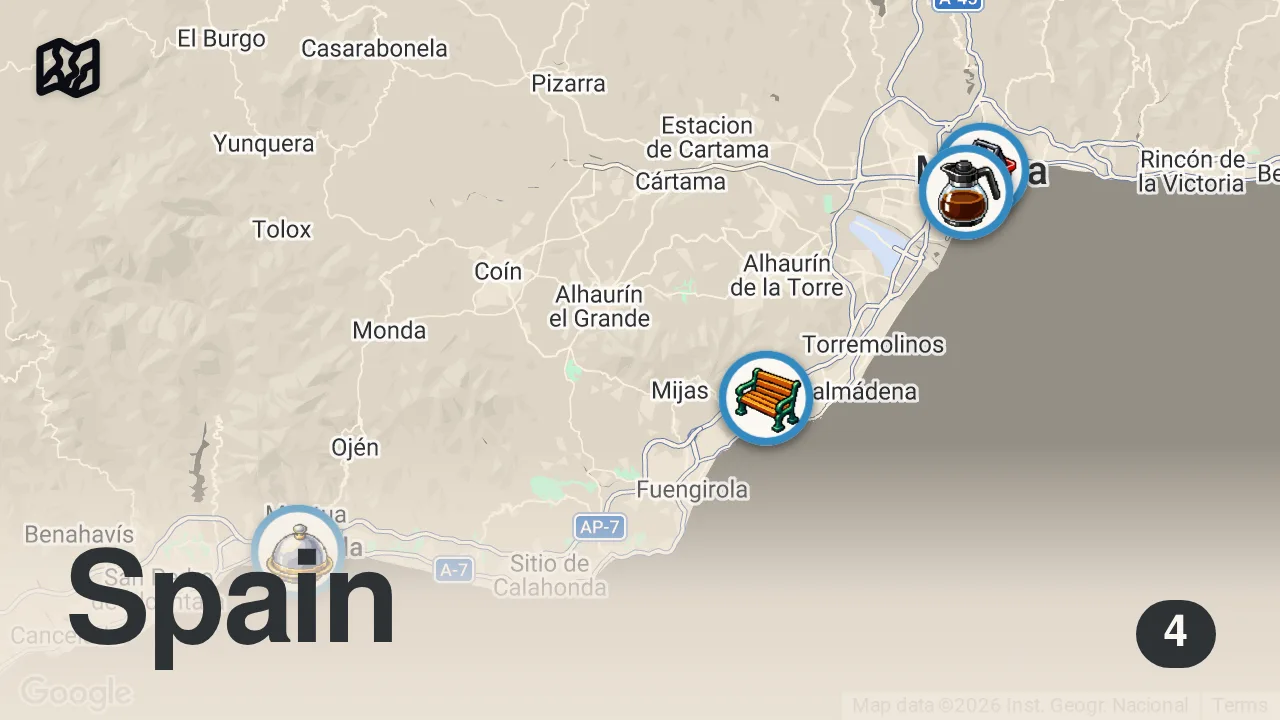 Map of 4 spots from Esta ciudad tiene la mejor comida callejera de España | MÁLAGA 🇪🇸