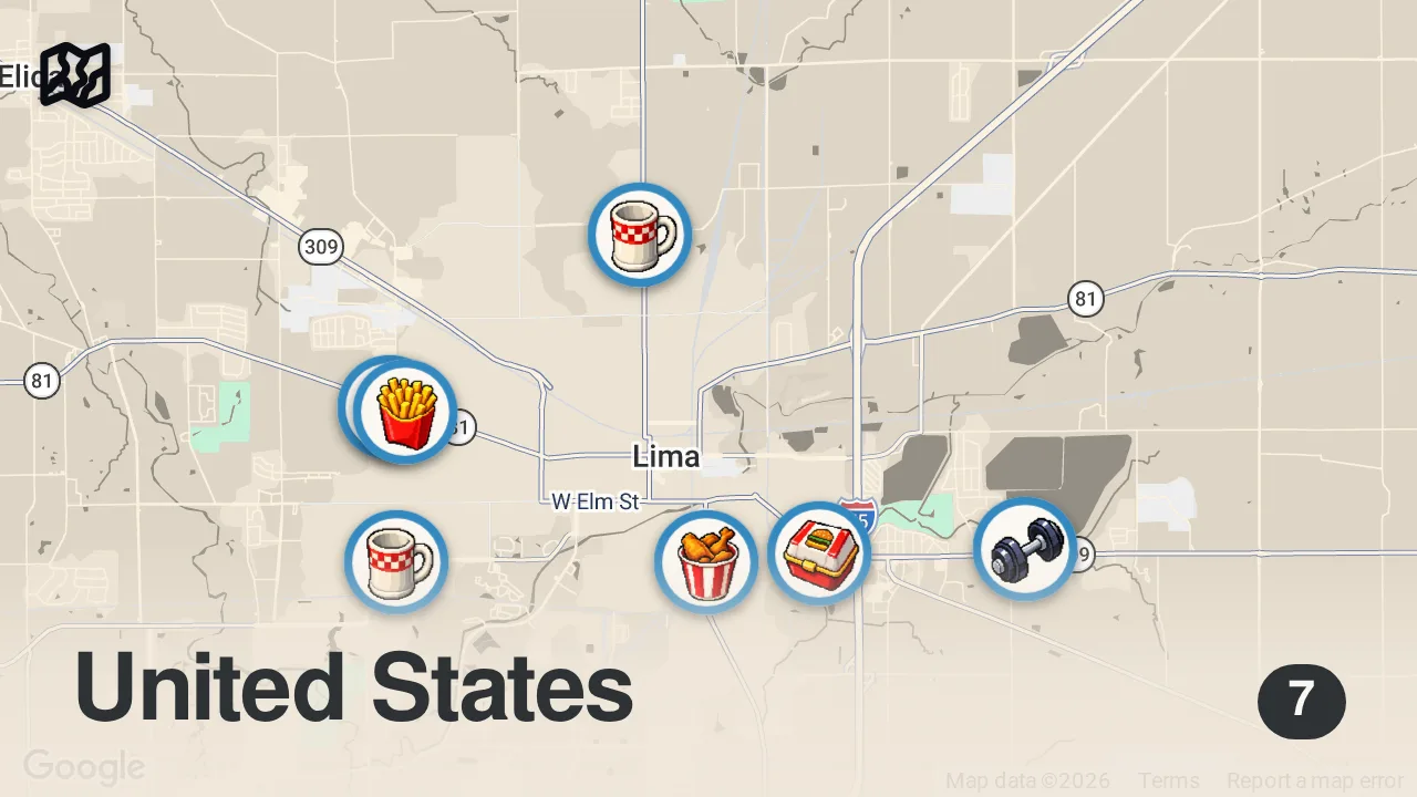 Map of 7 spots from I Tried Unknown Fast Food Restaurants