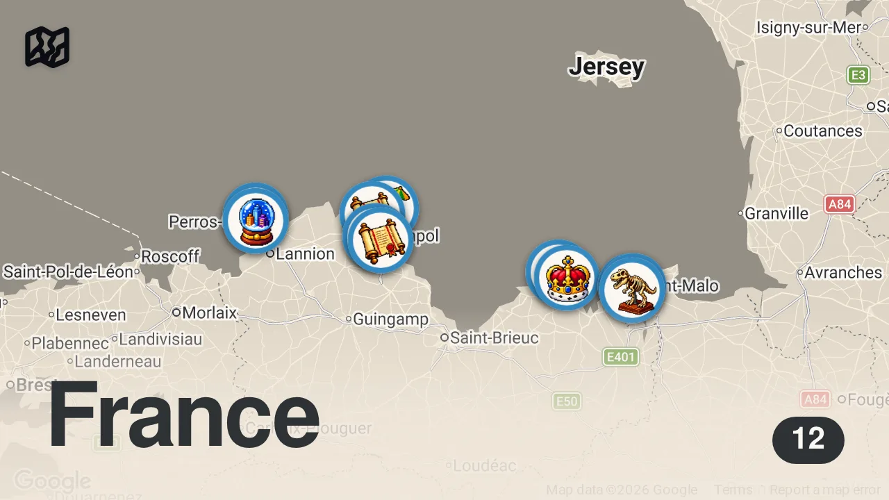 Map of 12 spots from Nördliche Bretagne: Frankreichs wilde Küste rund um Saint-Malo | Wunderschön | ARD Reisen