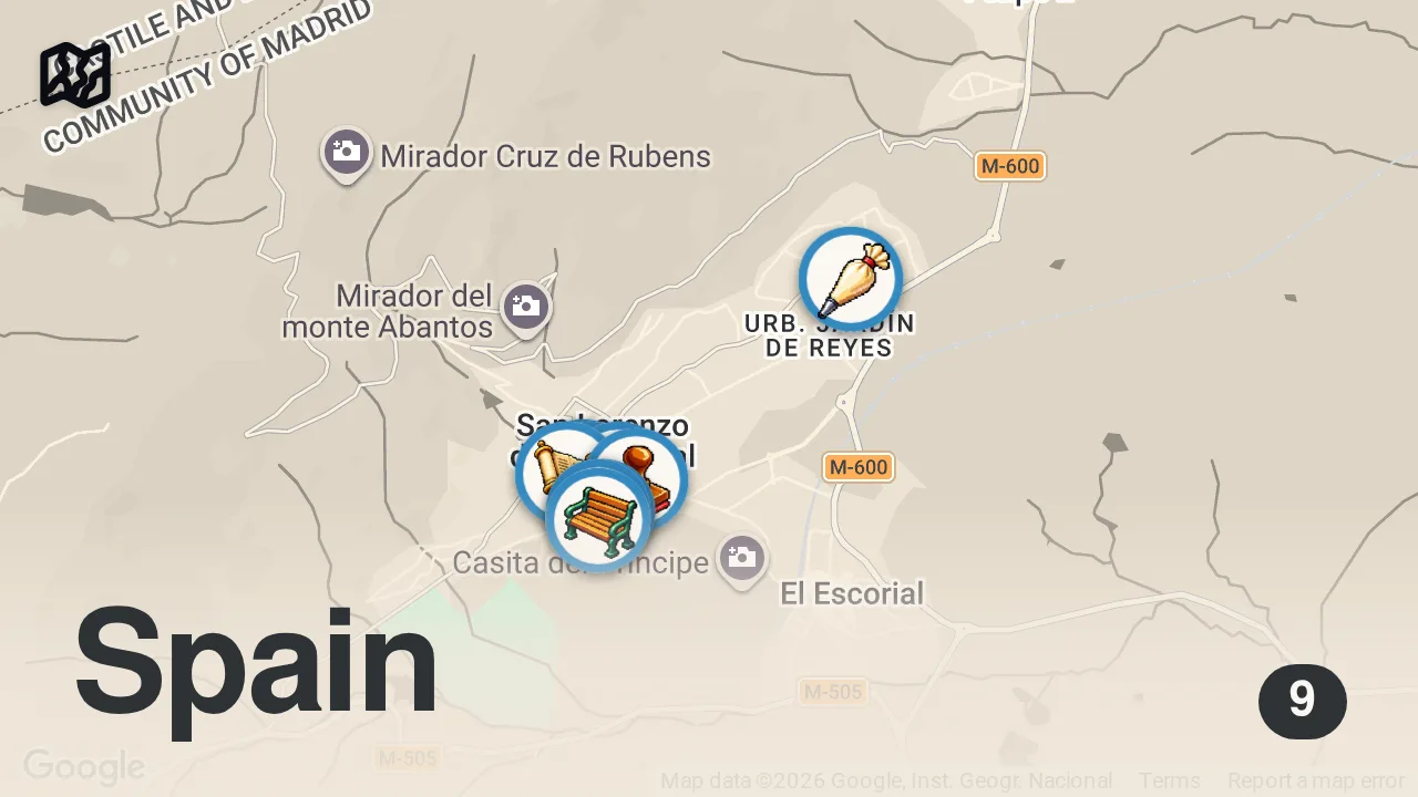 Map of 9 spots from DESCUBRIMOS que en este LUGAR se VIVE MEJOR que en MADRID 🇪🇸 (EL ESCORIAL)