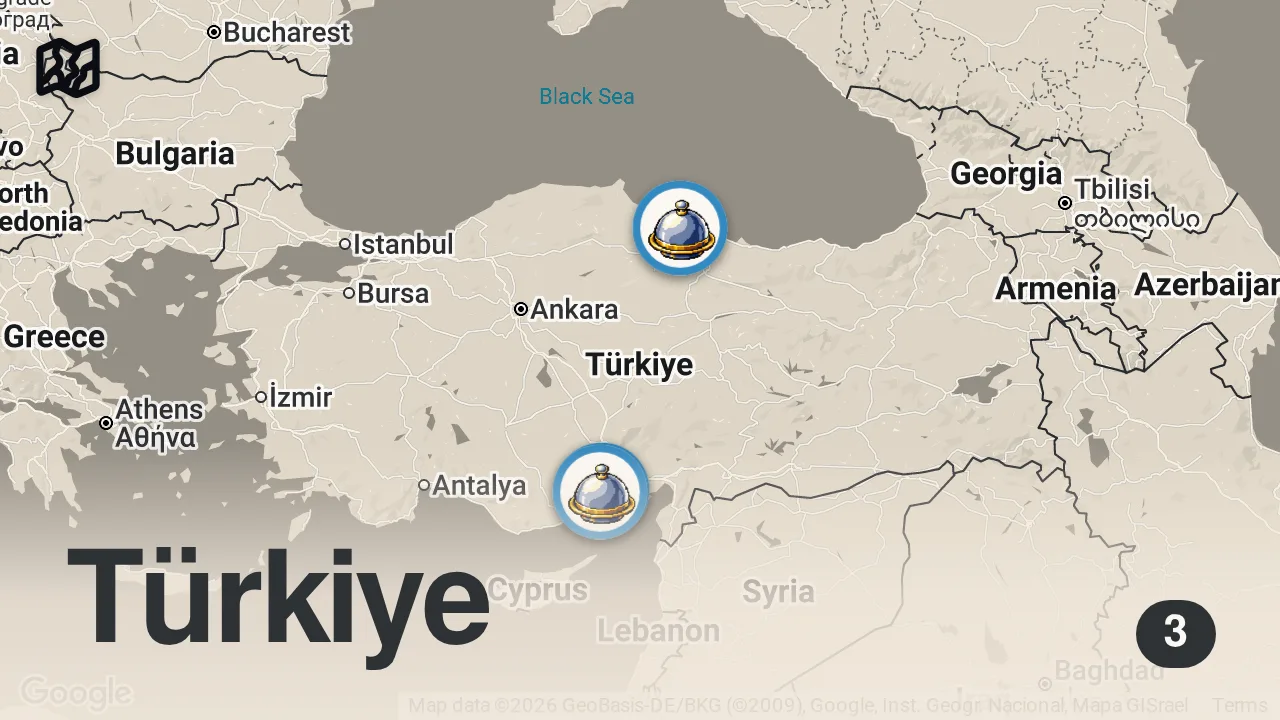 Map of 3 spots from LONDRA’YA ŞUBE VERDİM! | MERSİN VLOG
