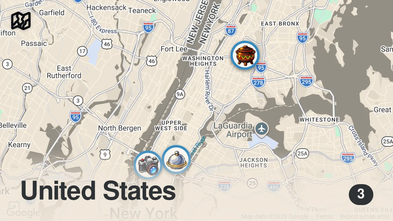 Map of 3 spots from Must Eat West African Food in NYC