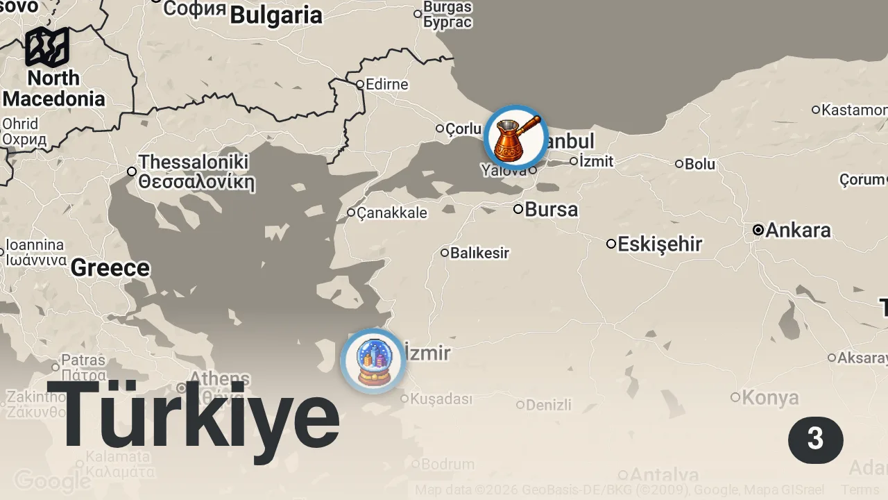 Map of 3 spots from İzmir Urla’nın En İyi Lezzet Durakları /// Beğendik Abi - Şeflerimizle Tadım #yemeksanatı