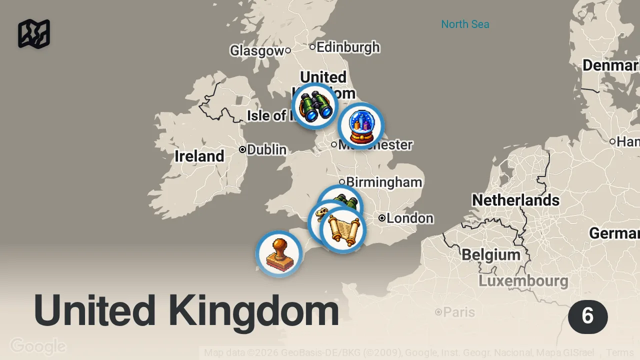 Map of 6 spots from 🏴 ENGLAND Dokumentation | Was kein Reiseführer dir zeigt | 4K