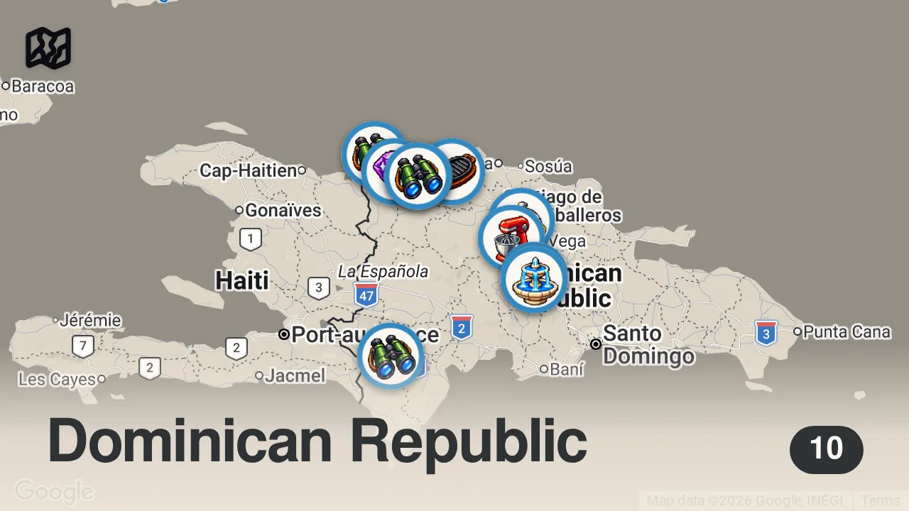Map of 10 spots from I Tried the BEST FOOD in The Dominican Republic!! ๐ฉ๐ด