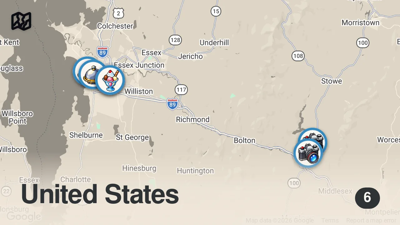 Map of 6 spots from Everything You NEED To Eat in Vermont