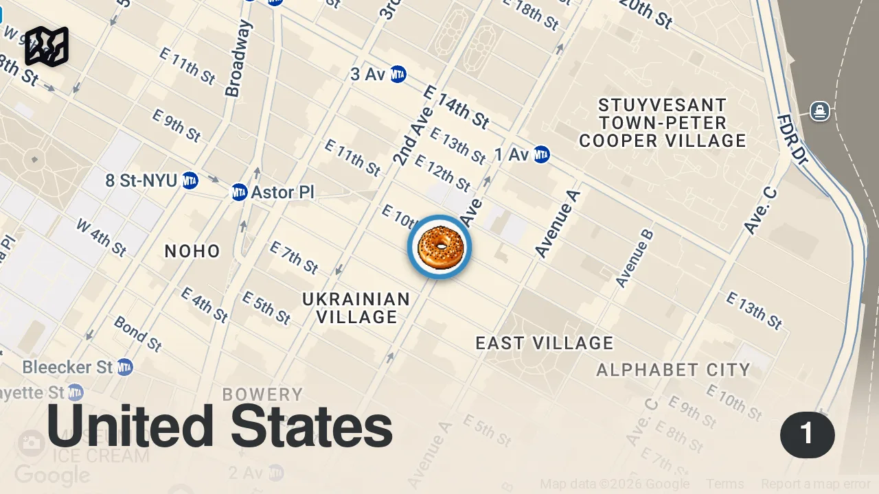 Map of 1 spot from Running for famous bagels in NYC! 🗽🥯🇺🇸 #dayinmylife #bagelshop #nycvlog #runningtips #nycblog