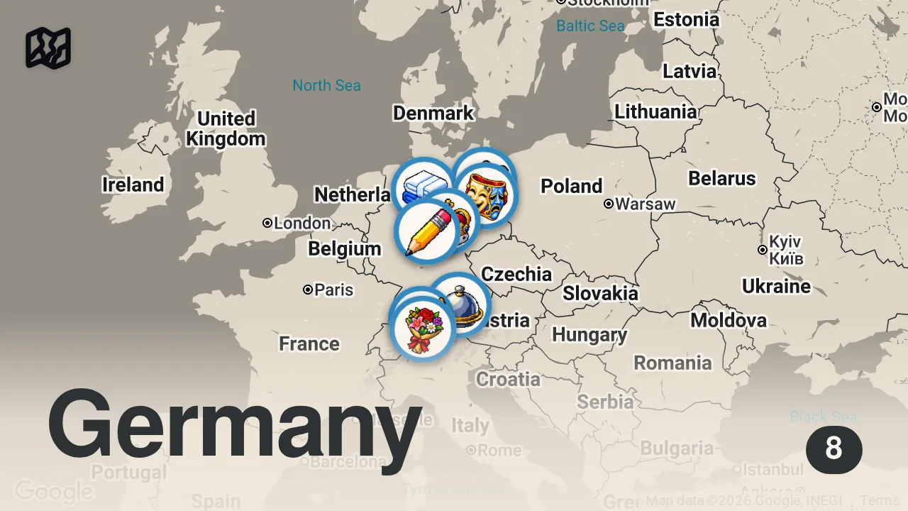 Map of 8 spots from "Die Alte Schule" | Die besten Restaurants Deutschlands
