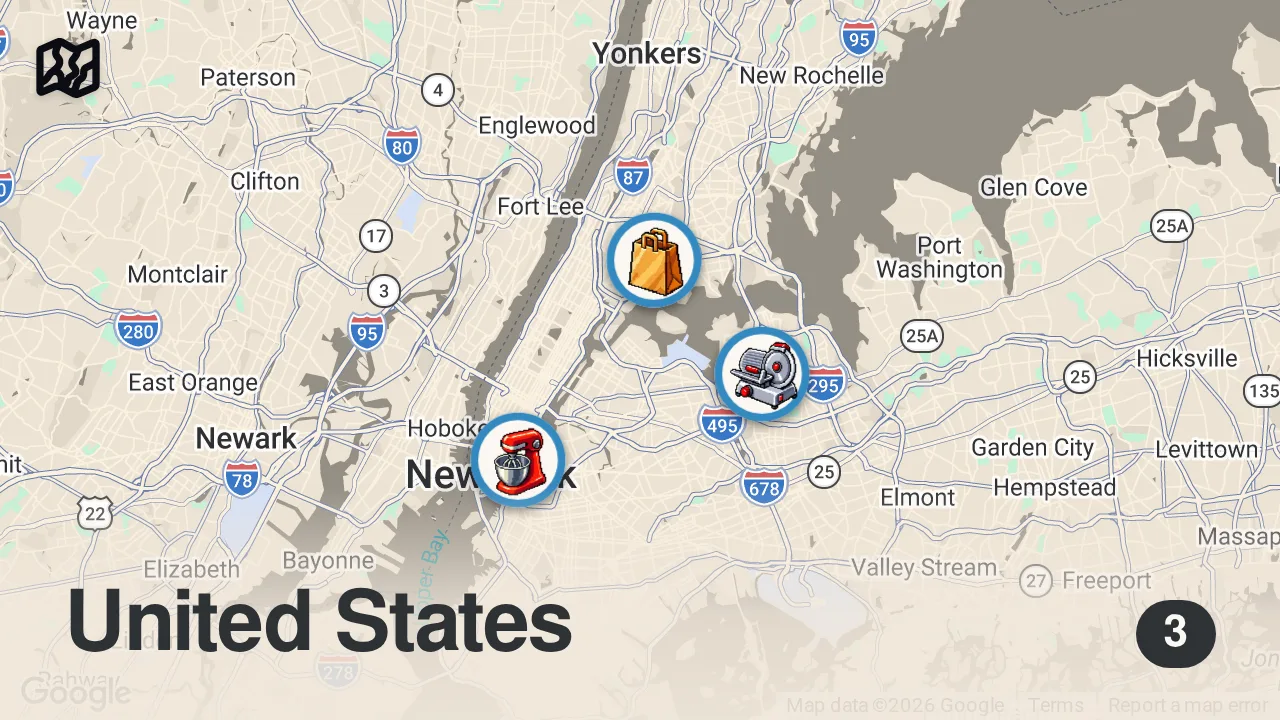 Map of 3 spots from Reviewing VIRAL NYC FOOD part 2 #shorts