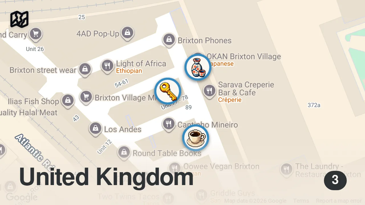 Map of 3 spots from Top 5 Coffee spots in London